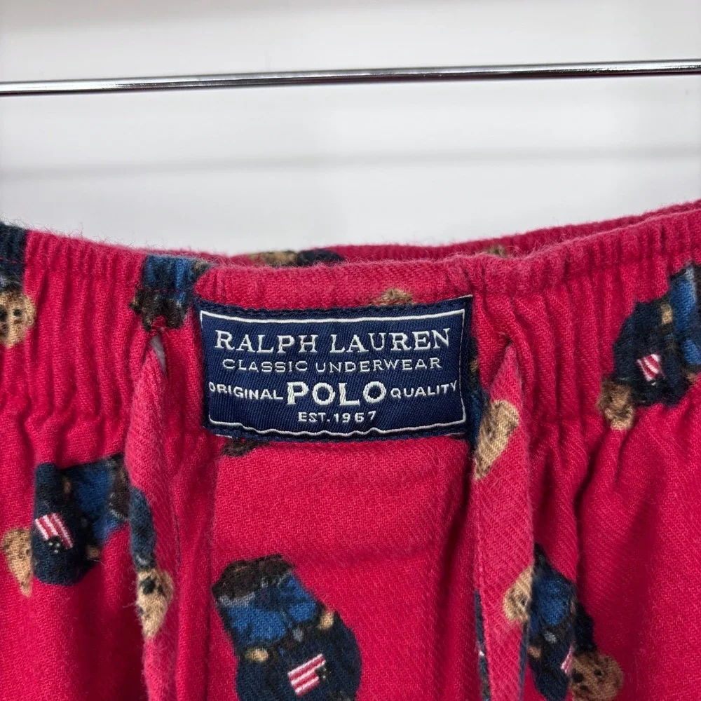 Polo Ralph Lauren Pajama Pants Mens S Red Cotton Flag Polo Bear Loungewear